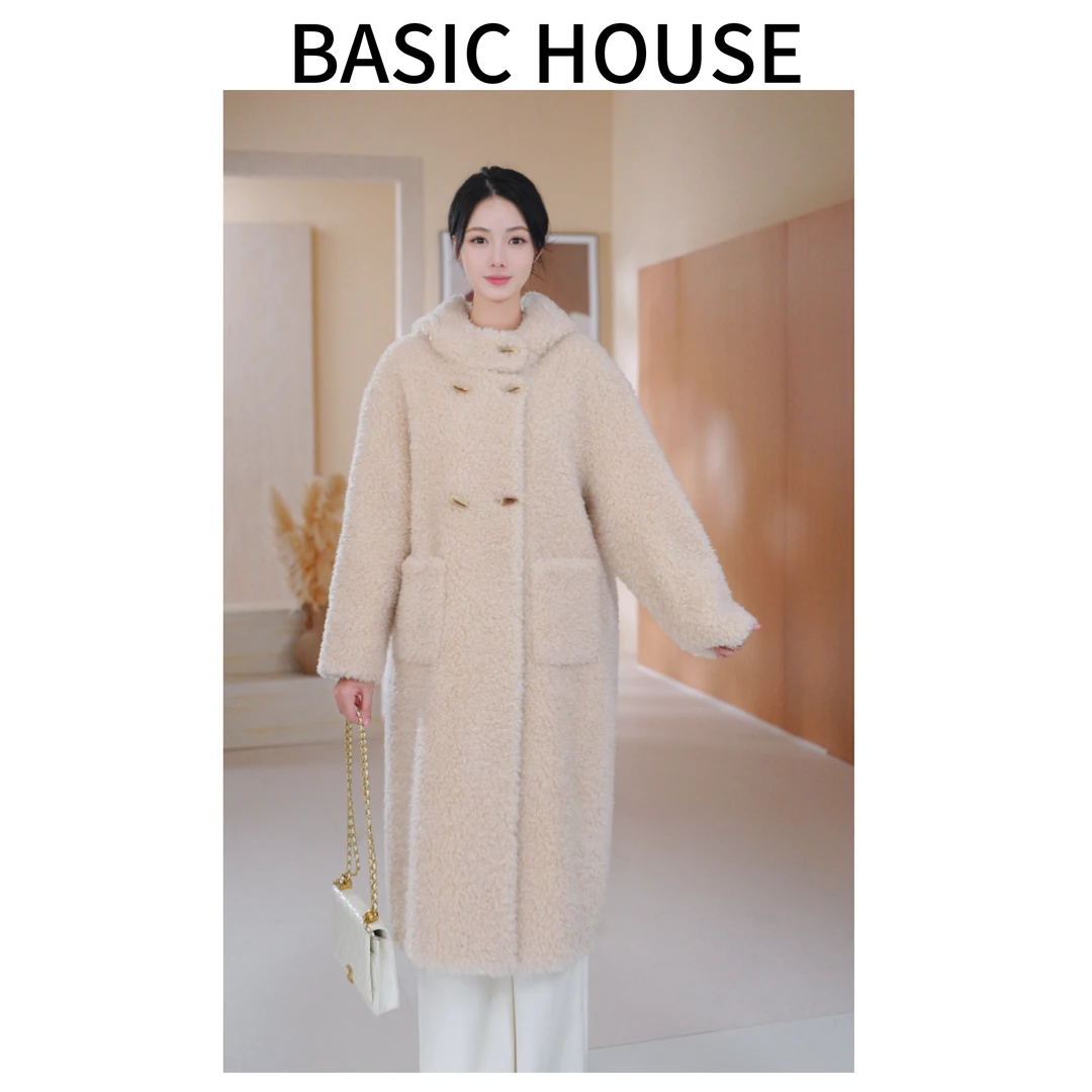 【100绵羊毛】Basic House带帽长款外套冬季新款高级保暖百搭大衣B