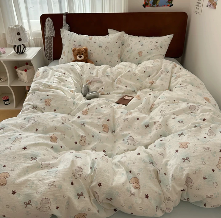 猫咪日记萌趣薄荷狗水洗棉四件套可爱被套学生三件套亲肤床单床品