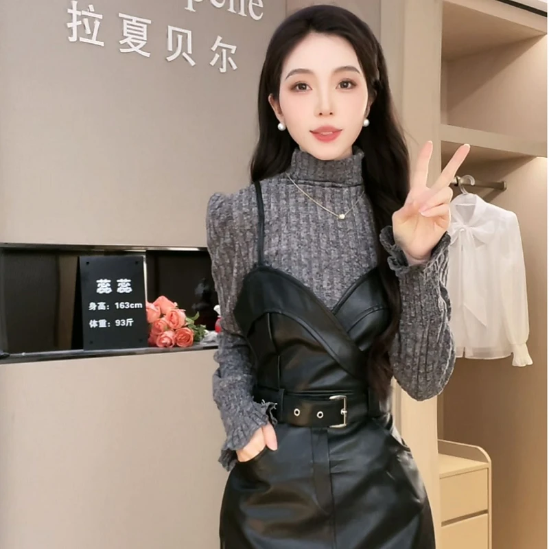 拉夏贝尔25/秋季新款气质时尚收腰显瘦针织上衣+吊带裙 10252 LHD