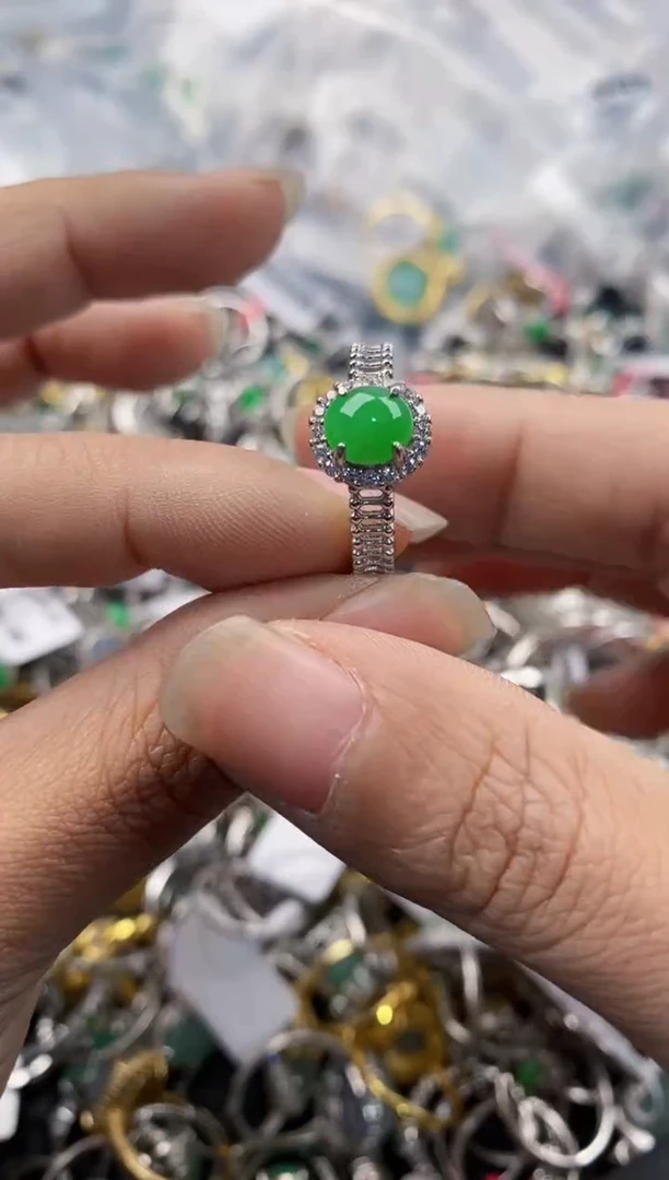 银S925镶嵌戒指翡翠999---6