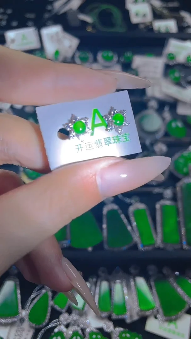 银S925镶嵌翡翠耳饰11