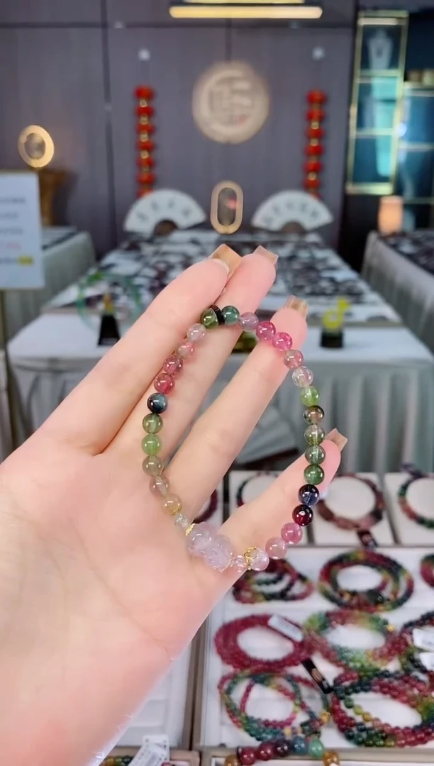 未镶嵌老矿碧玺西瓜单圈手串6mm+碧玺dan多样性发货一条