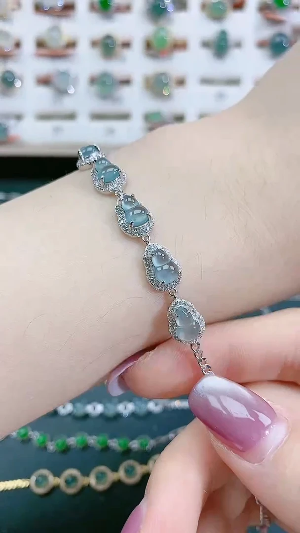 手链翡翠银S925镶嵌天然翡翠