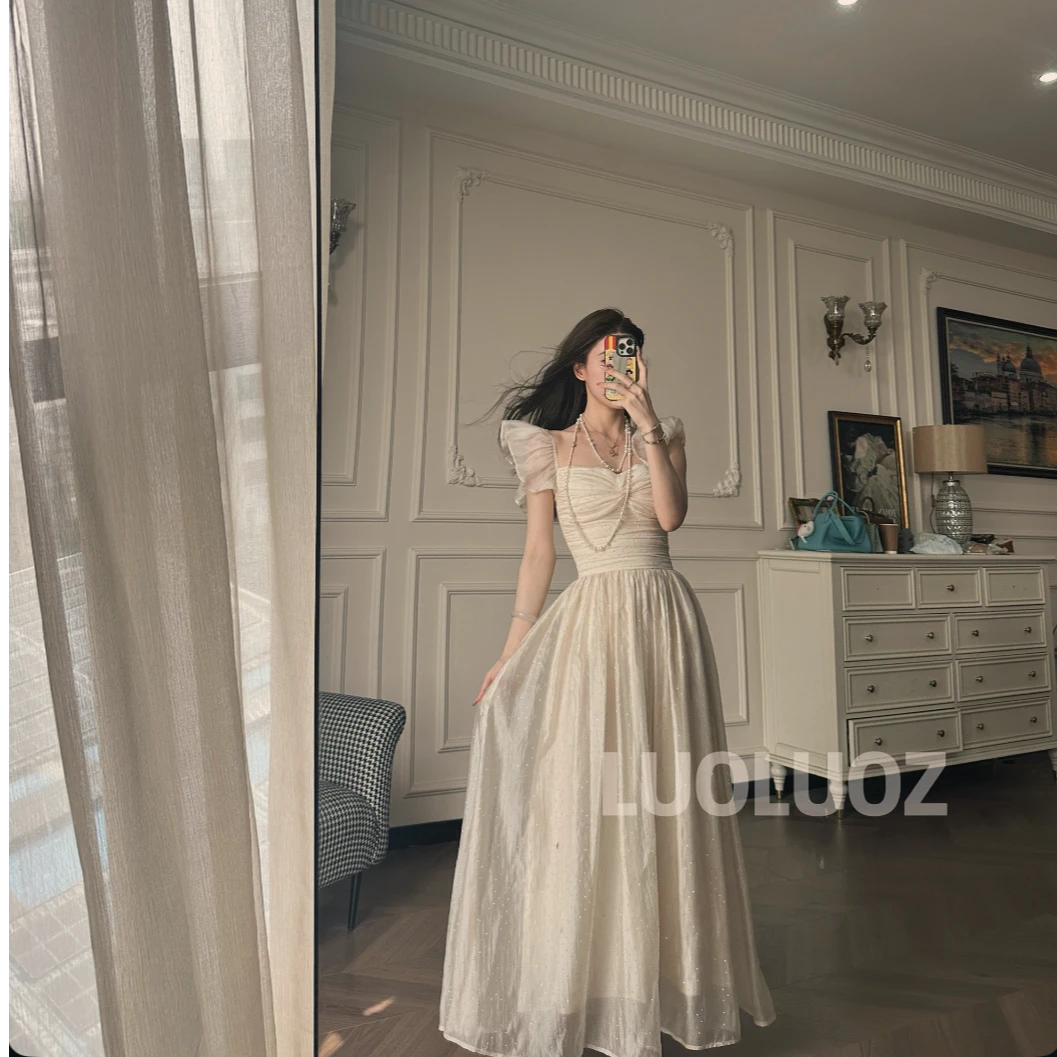 【现货】LUOLUOZ【霞姿月韵】轻奢收腰绝美荷叶花边袖长款连衣裙JF697