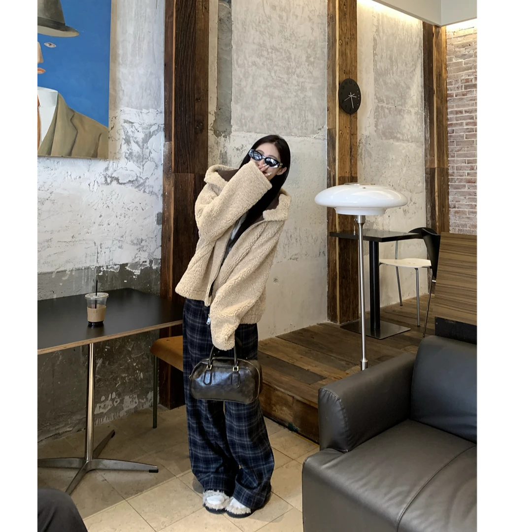 kumikumi  羊咩咩环保毛外套女新连帽宽松外套冬