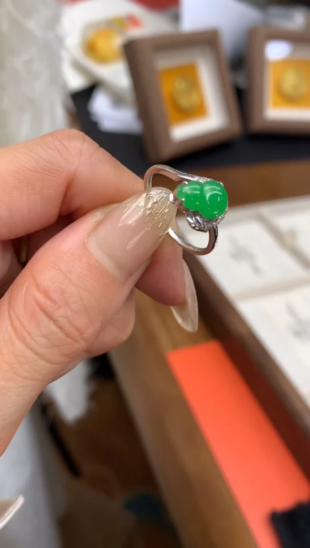 【闪购商品】翡翠戒指18K金镶嵌戒指#14圈上下两个圈口免费改