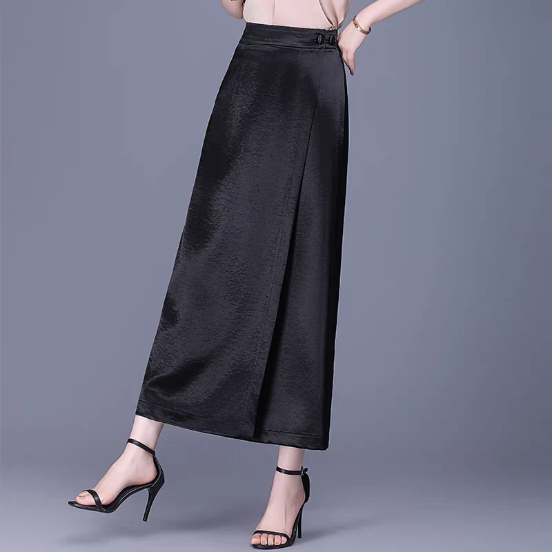 醋酸缎面一片式半身裙女2025新款高腰显瘦中长款直筒一步包臀长裙
