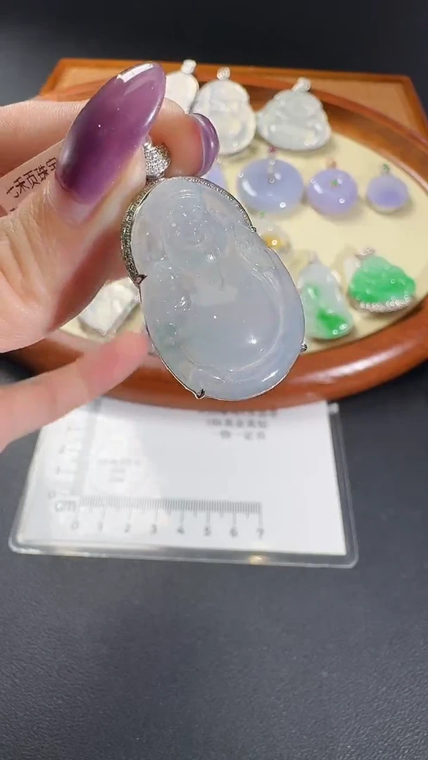 吊坠(不含链)18K金镶嵌翡翠【源头工厂】钻石镶嵌