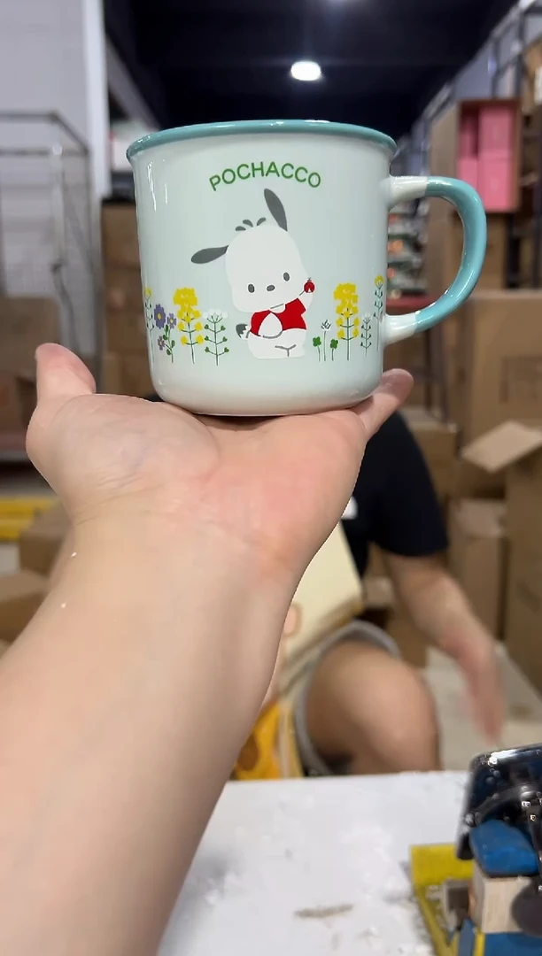 瓷片蓝色帕恰狗花朵水杯
