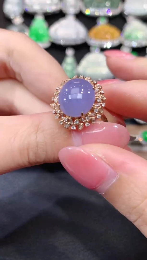 18K金镶嵌戒指翡翠C94 紫货有一定色差