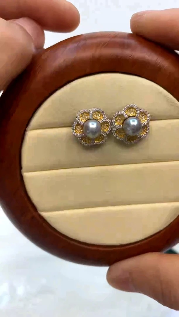 银S925镶嵌海水珍珠耳饰6-7