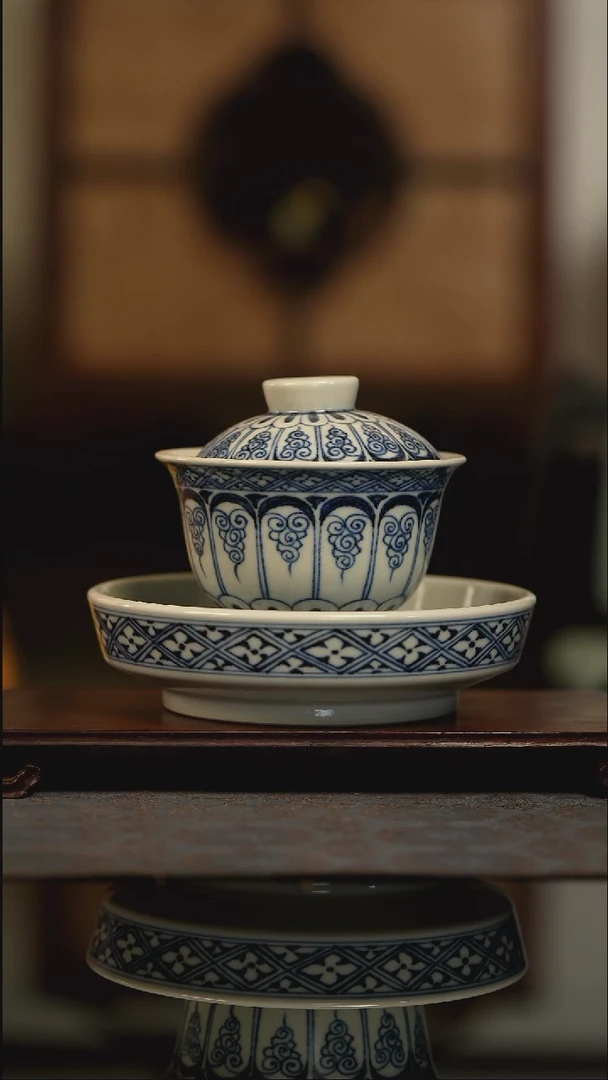 仿元青花盖碗壶承