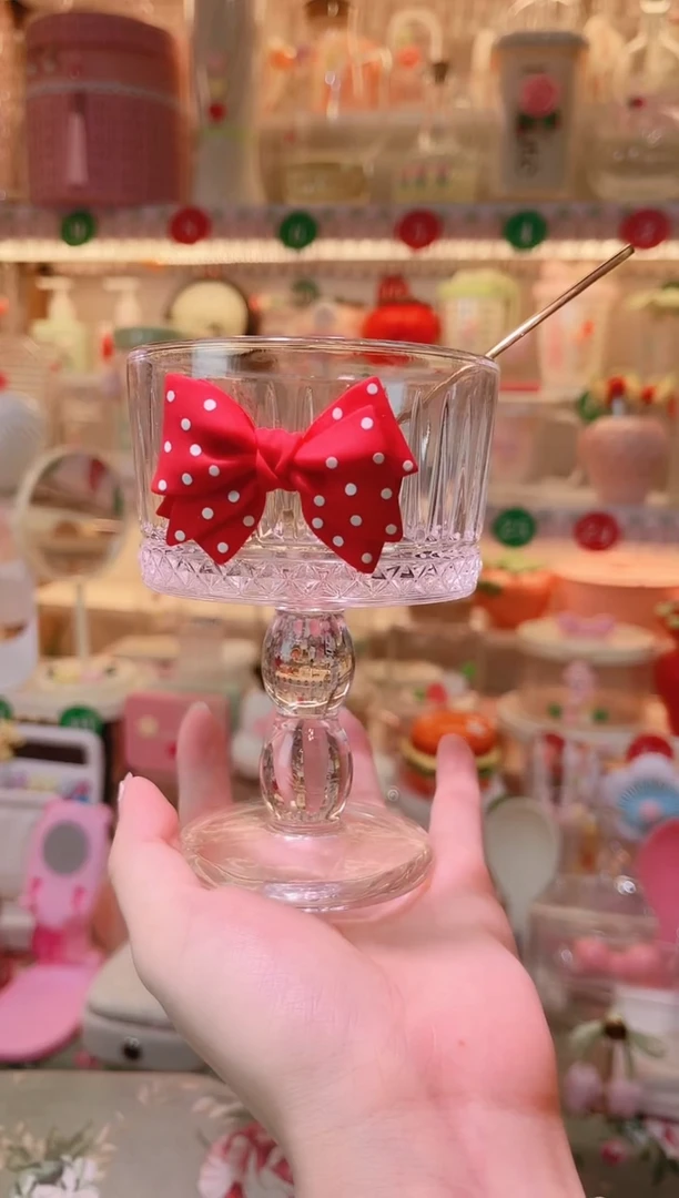 摆件品质好发货快放心拍！蝴蝶结高脚甜品杯