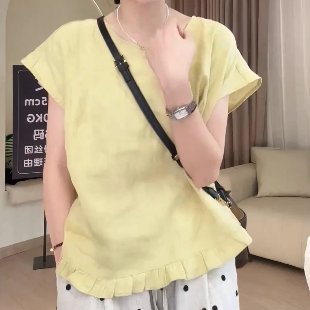 【许愿池】2025夏季新款韩系T俏皮木耳边拼接气质衬衫女LK2503320