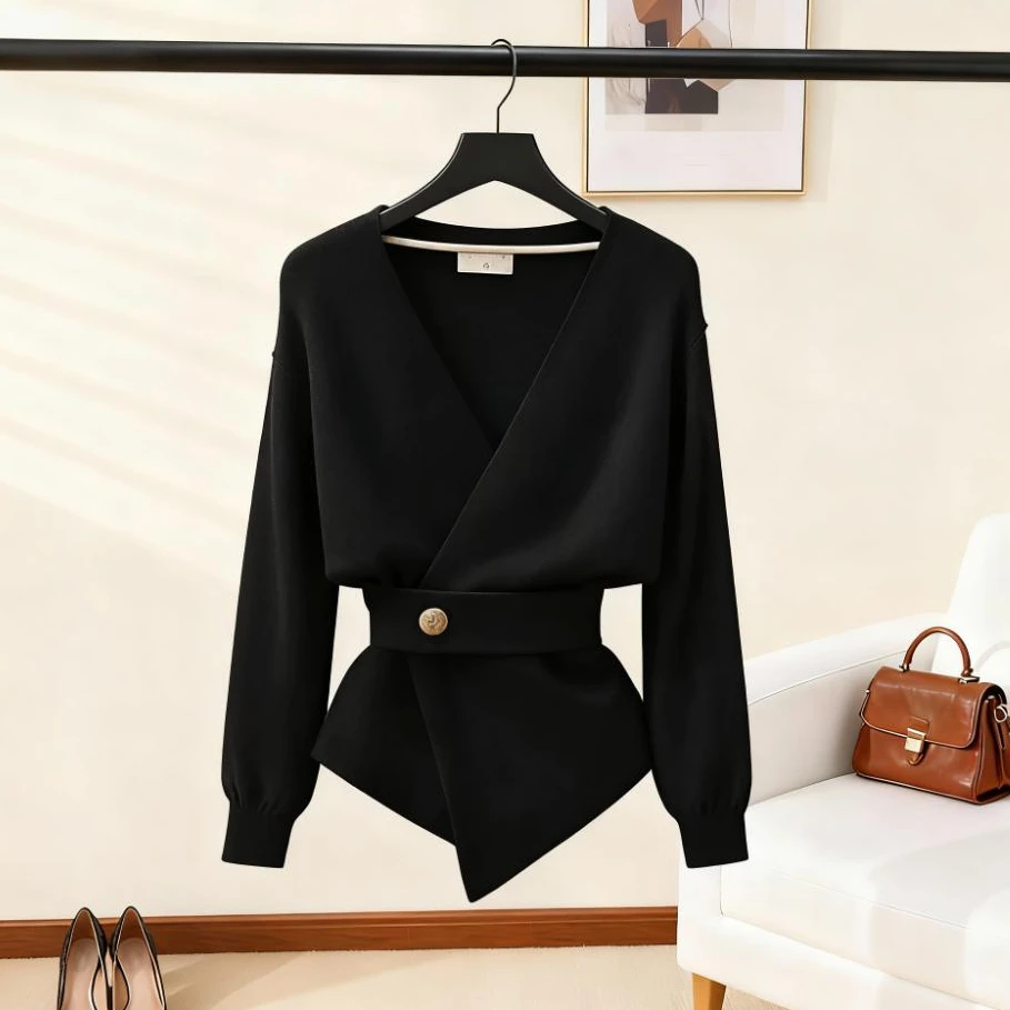 法式轻熟风收腰显瘦长袖针织衫女2025新款秋冬季绝美独特小衫上衣