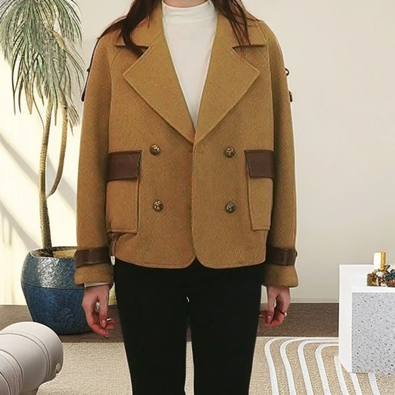 5061松型针织短外套百搭休闲双面呢小个子洋气上衣呢大衣女装