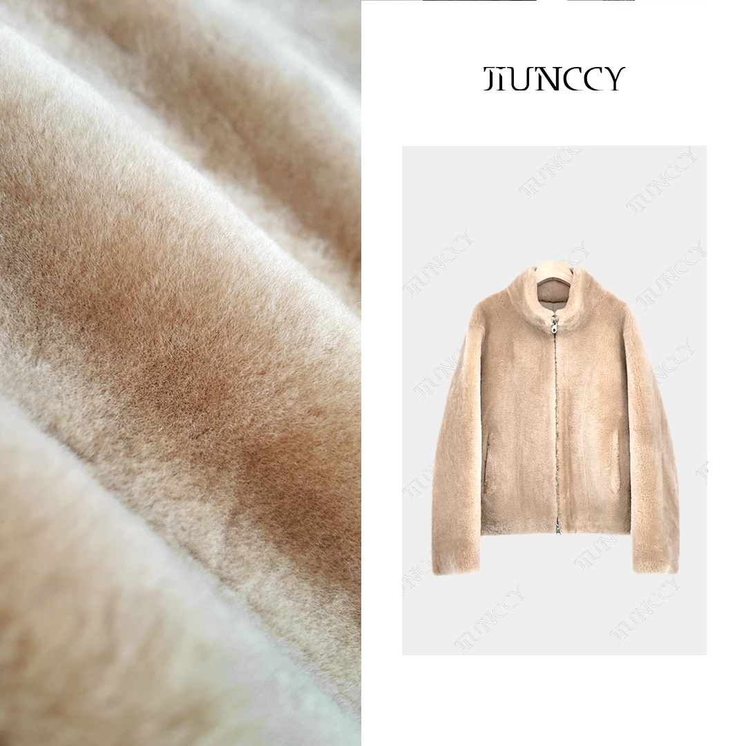 JIUNCCY 【小奶羊】美利奴羔羊皮毛一体立领拉链皮草外套  52YPC004