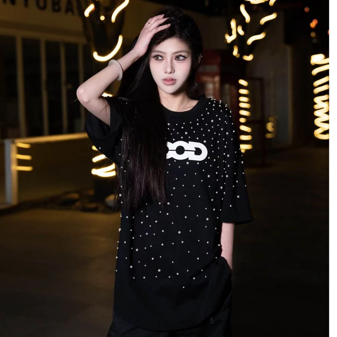 2025潮流时尚设计师款潮牌珍珠扩版短袖