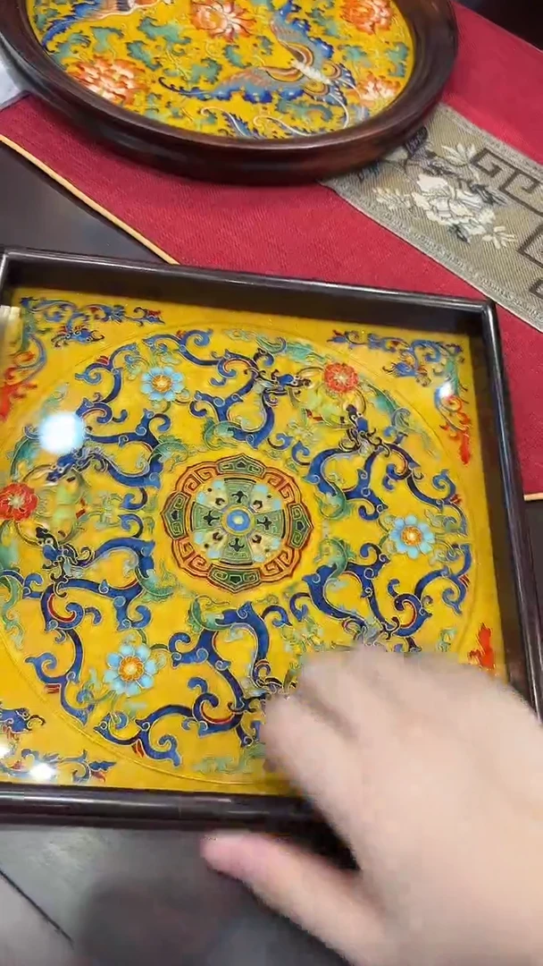 红酸枝木类酸枝--珐琅彩托盘--方