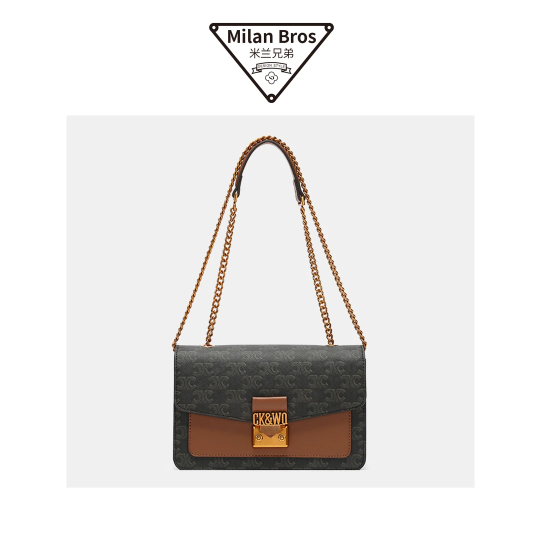 【米兰兄弟】2025上新时尚百搭复古拼色印花单肩斜挎包1532