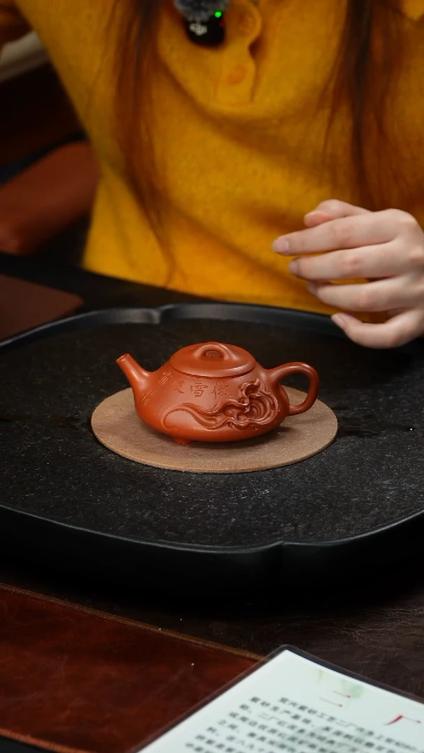 茶壶紫砂丁雪英 石瓢22 红泥 100毫升