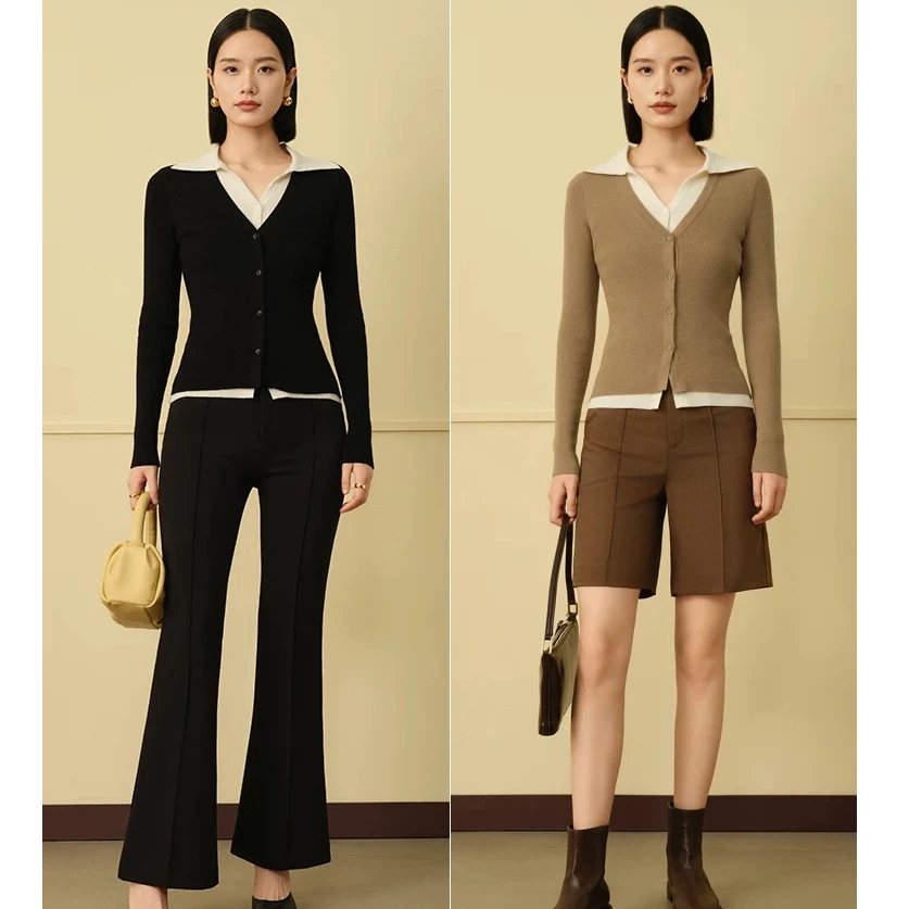 【曼德诗专柜款】PO领绵羊毛针织衫假两件款式M733305762