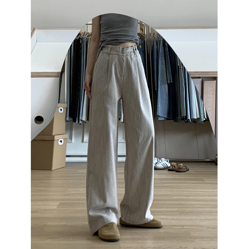 夏季高腰阔腿裤薄款休闲裤百搭长裤ins森系垂感直筒日系小众裤子