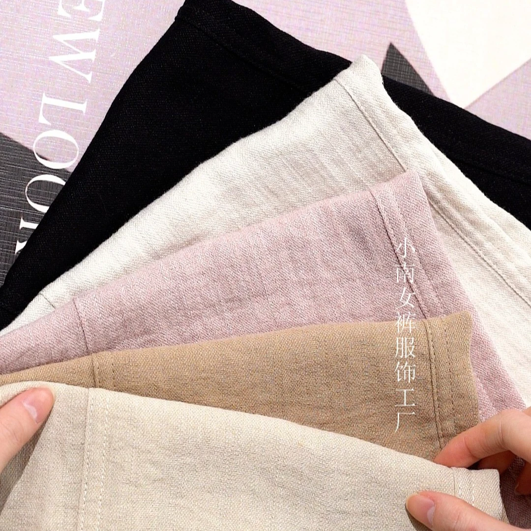 2025夏季亚麻裤女抗皱显瘦高腰透气窄版直筒阔腿裤休闲裤