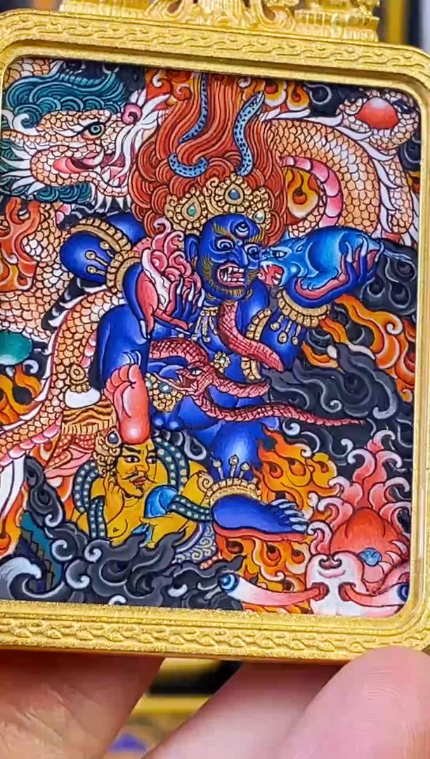 吊坠热贡纯手绘唐卡黑财