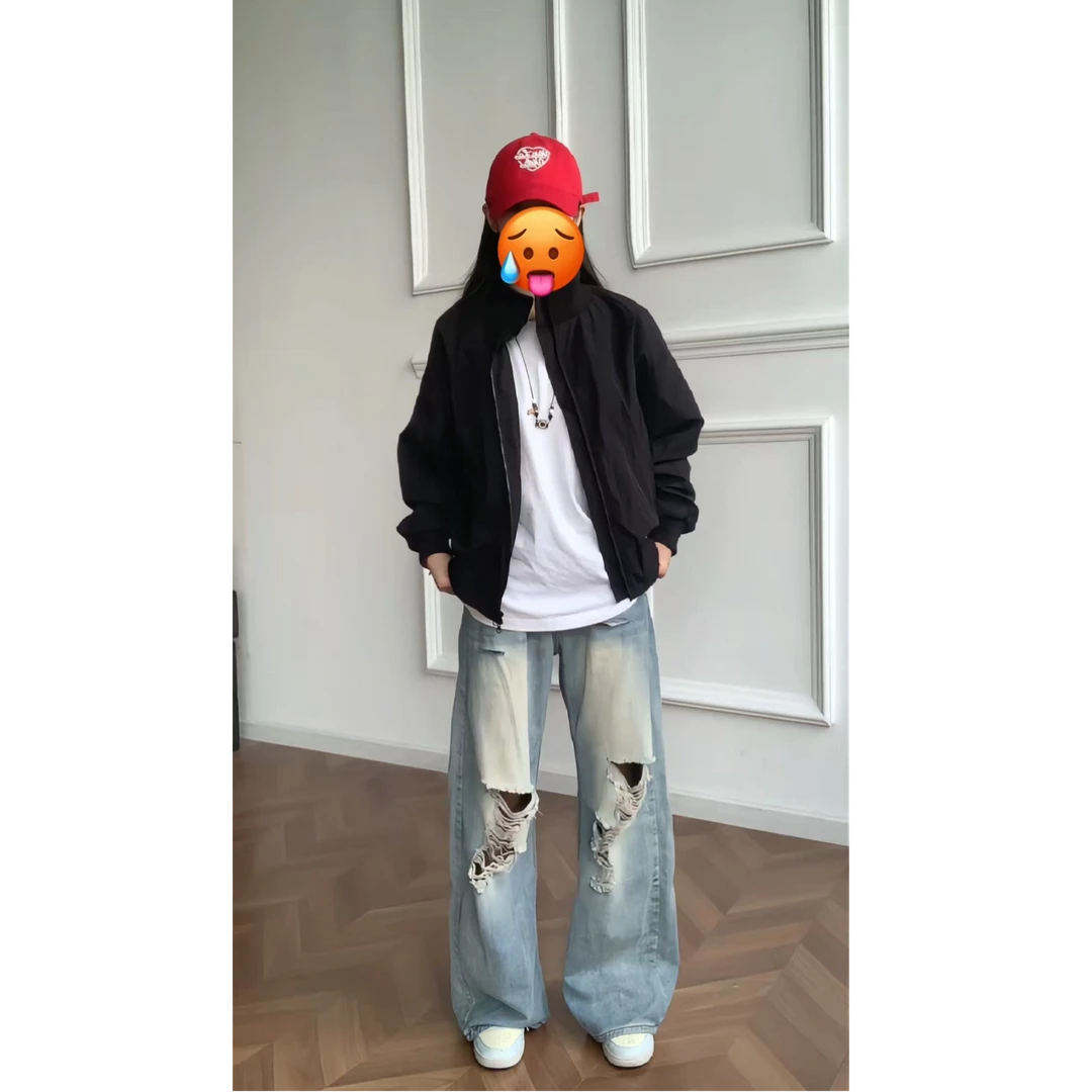 cleanfit短款外套男秋季高街百搭廓形立领复古潮流美式飞行员夹克