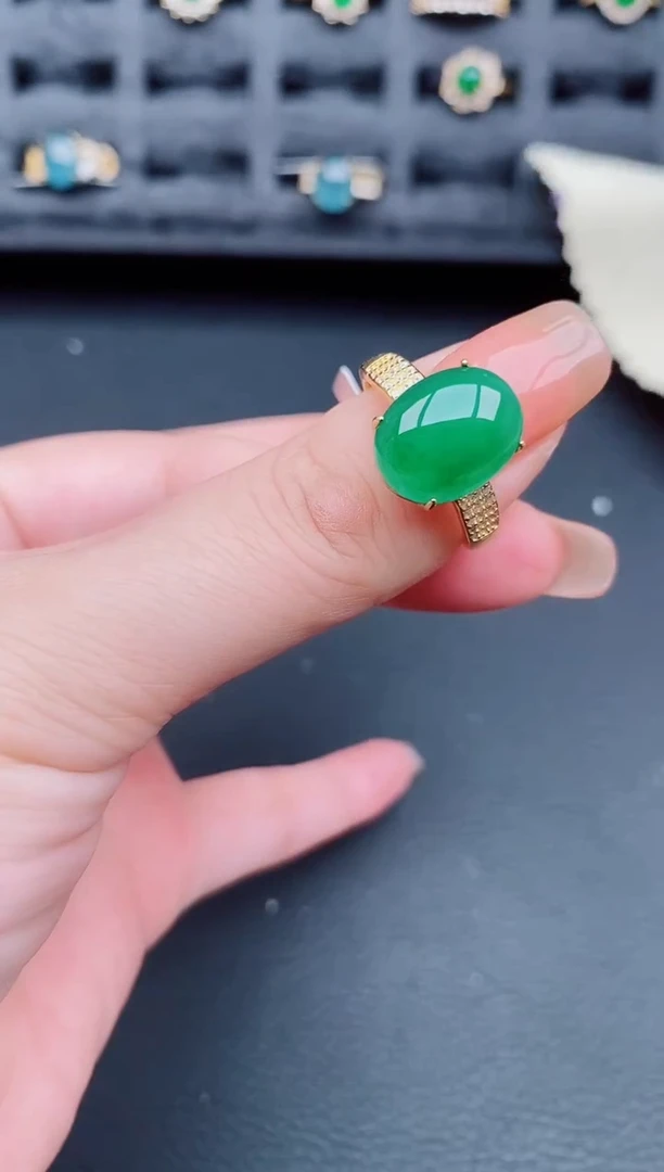 翡翠戒指银S925镶嵌天然a货翡翠136