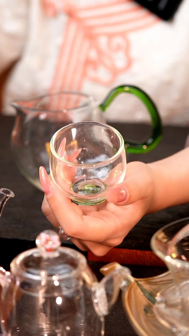 暗香疏影/圆融杯/手工彩璃窨底/湖绿