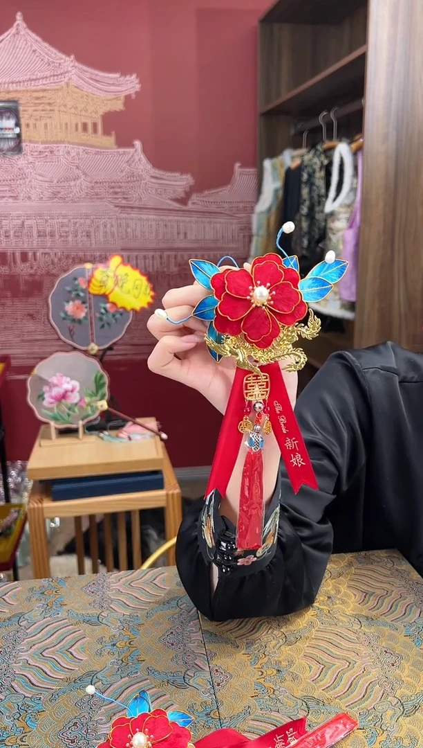 【闪购商品】刺绣一对 非遗绒花（发饰）