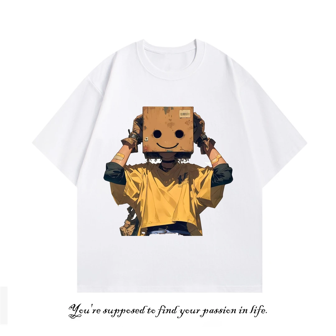 【箱子女孩】夏季人物印花短袖T恤圆领情侣印花夏季潮流短袖动漫