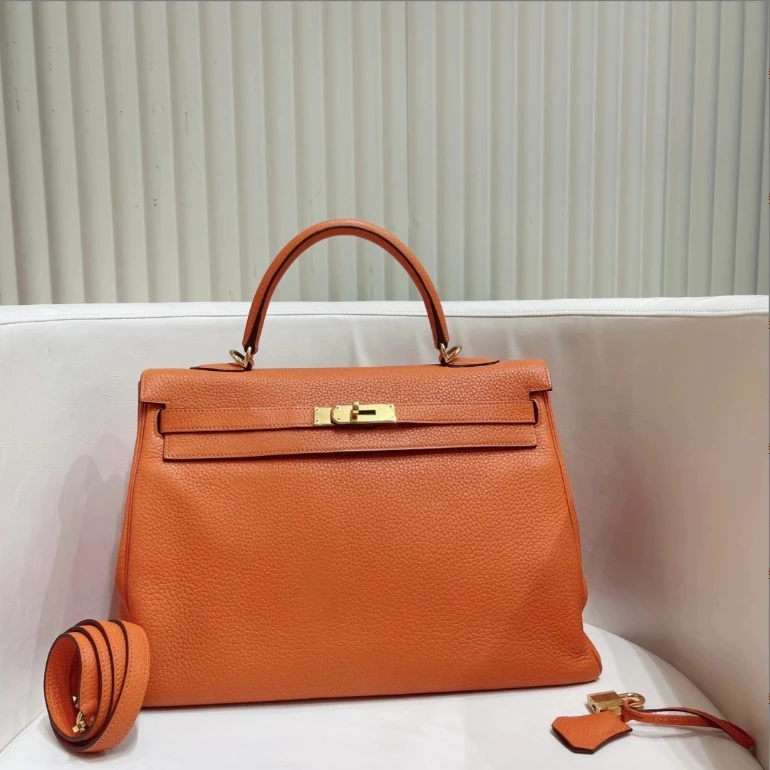 99新 Hermes/爱马仕 kelly35爱马仕橙金扣togo皮R单肩包