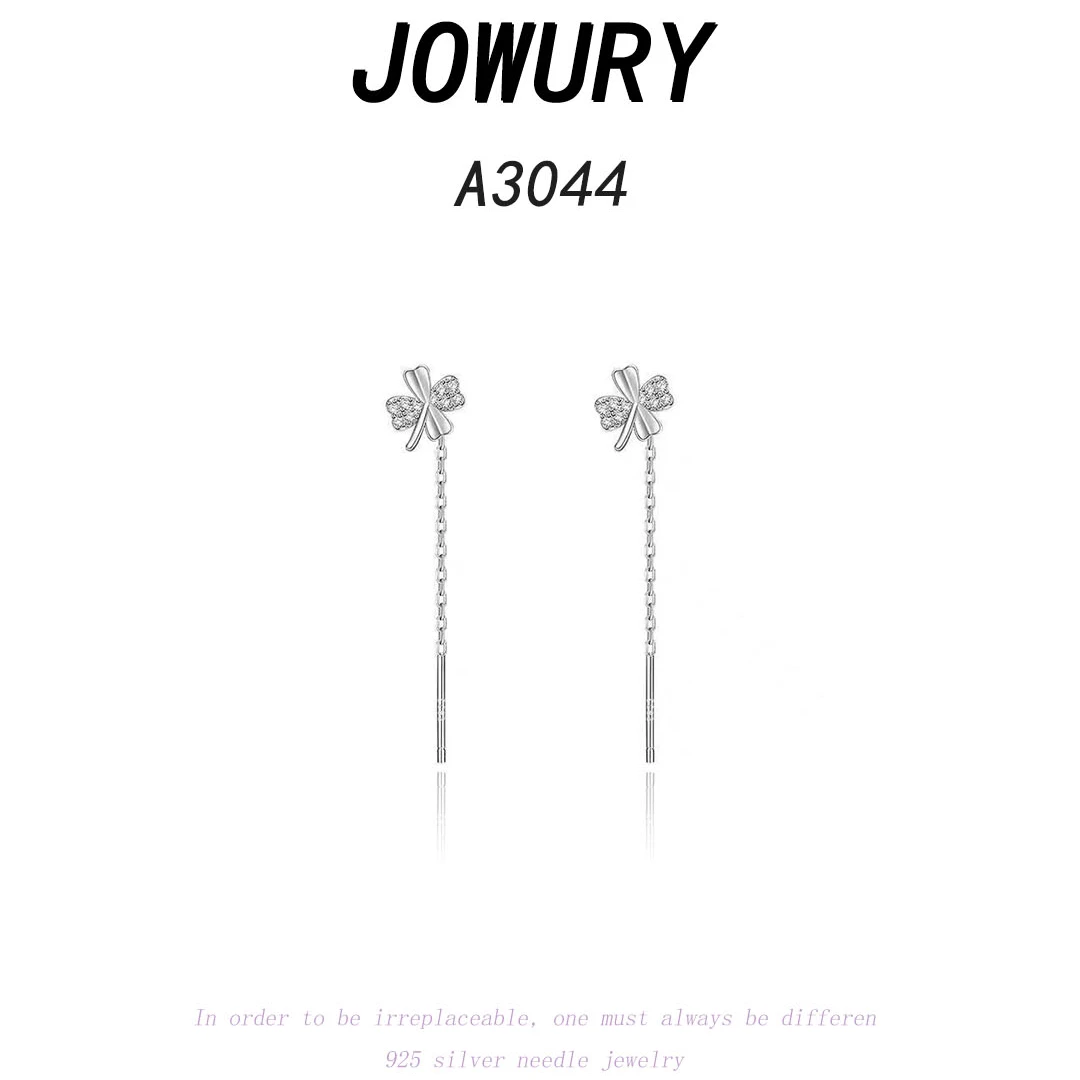 Jowury 925银合成锆石耳饰 A3044乔薇瑞【四叶草耳线】