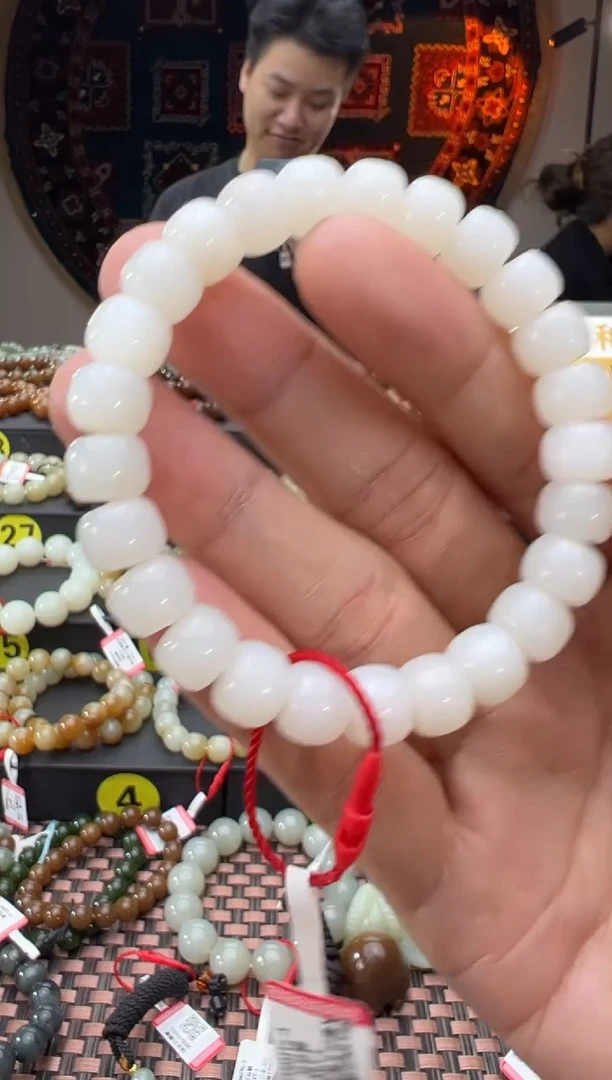 未镶嵌手串和田玉天泰白玉算盘珠手串卡8/10