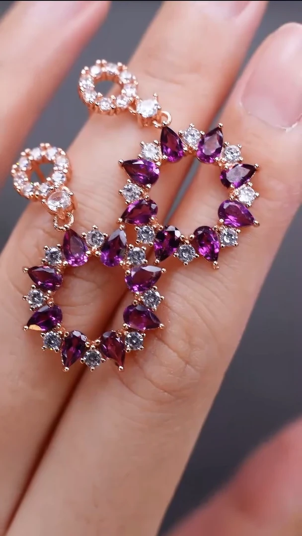 石榴石耳饰银S925镶嵌耳饰