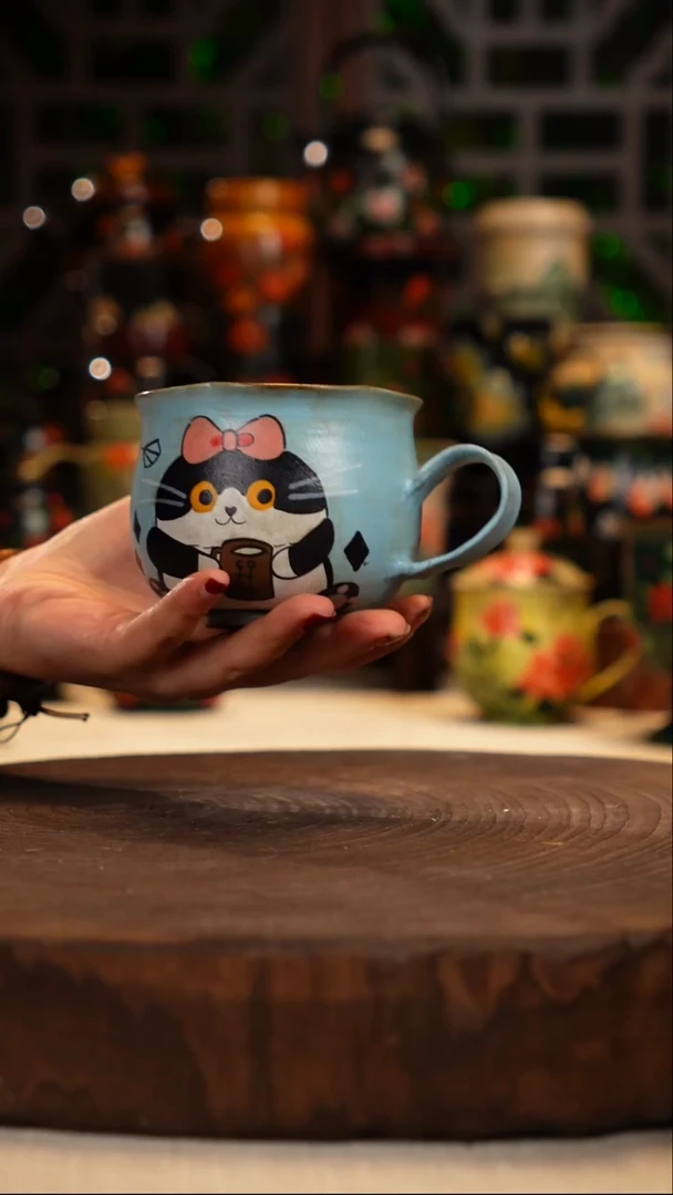 油画   手绘釉下彩脏脏杯