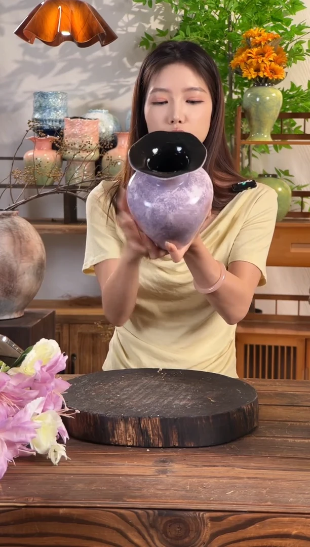 【紫梦星河-小号花瓣瓶】紫粉色无孔陶瓷花瓶干花鲜花客厅插花摆件