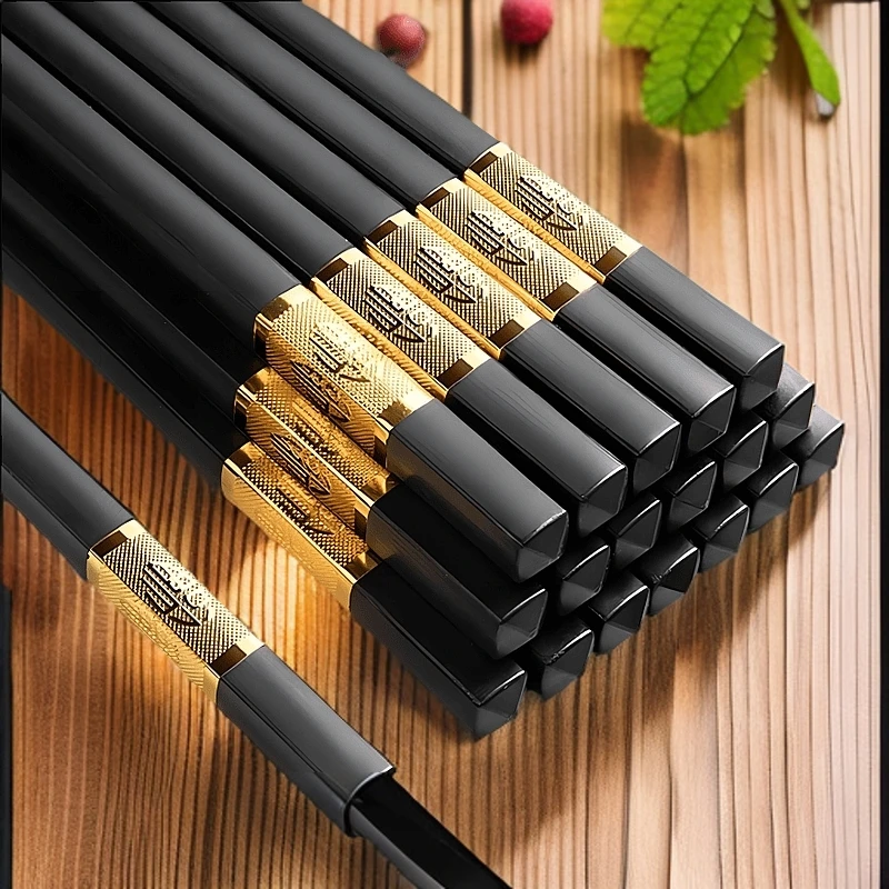 到手十双家用筷子防霉防滑耐高温无漆无蜡金福轻奢筷子公筷高档