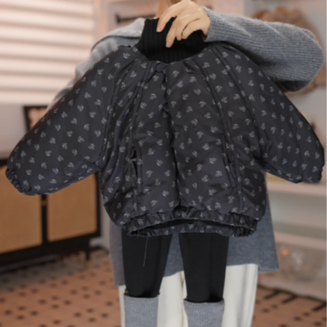 女童碎花夹棉棉服外套2024秋冬新款加绒打底衫简约阔腿裤时尚套装
