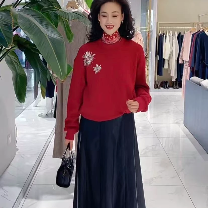 1108红色休闲毛衣