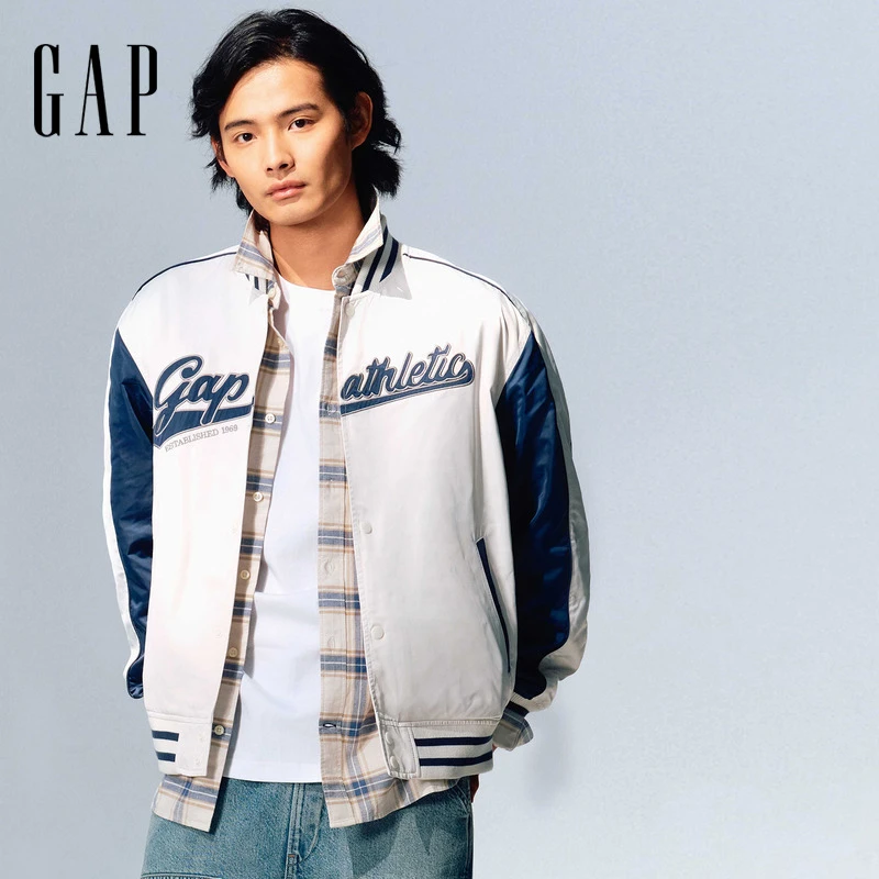 Gap男装2025春季新款logo撞色拼接棒球服美式复古时髦外套 723095