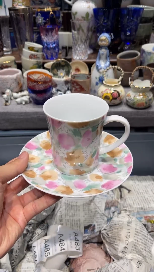 瓷片彩色花马克杯一套