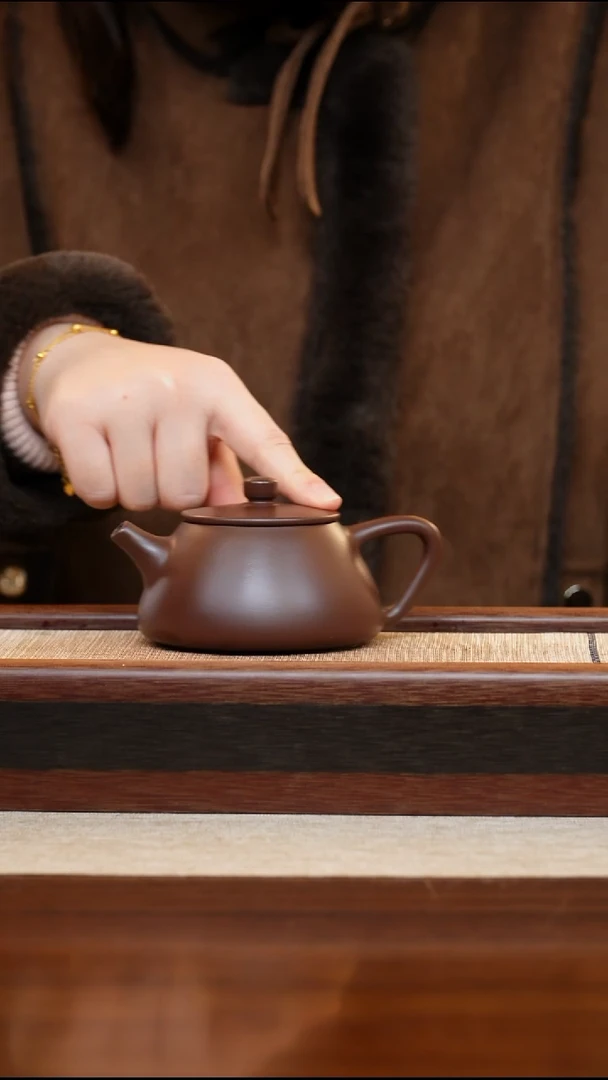 紫泥平盖石瓢200cc宜兴手工紫砂壶