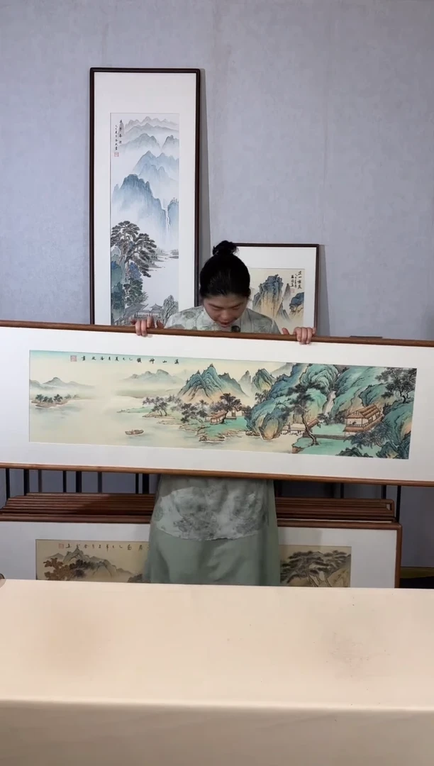 国画手绘*溪山神韵52*172cm带框发货