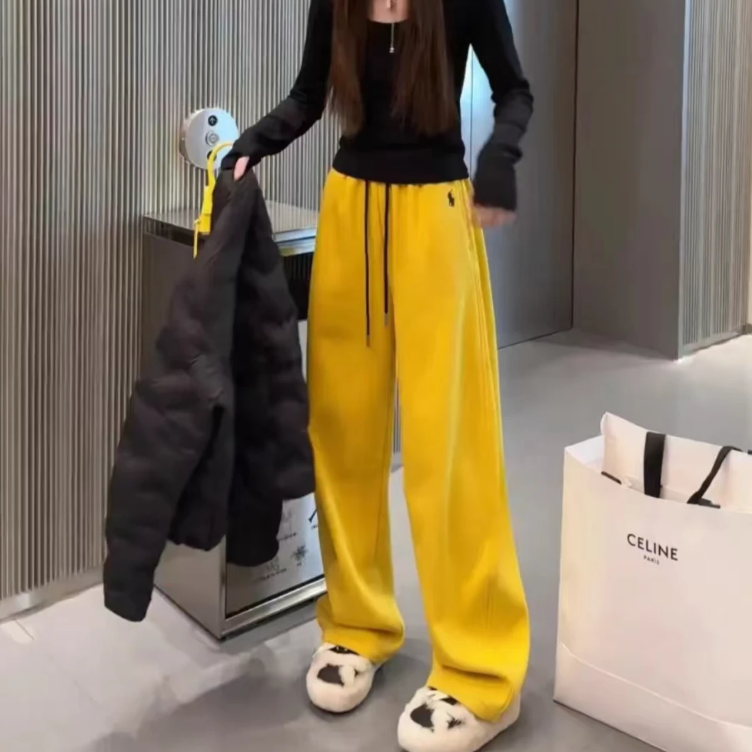 郭小妞新款春秋冬季加绒加厚弯刀直筒裤休闲百搭韩版宽松舒适卫裤