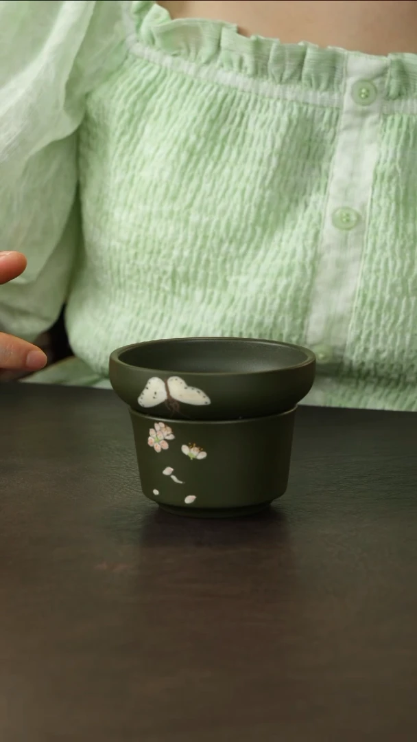 紫砂茶漏端绿泥茶漏两件套