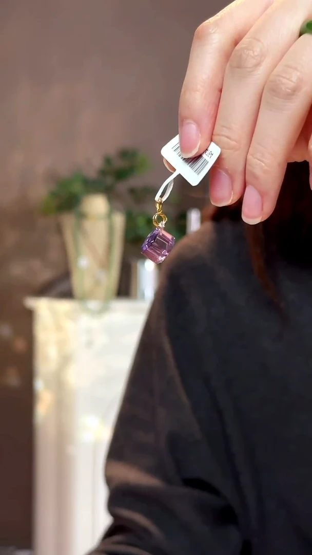 吊坠(不含链)18K金镶嵌紫晶紫水晶方糖镶18K金扣头吊坠（1克+）